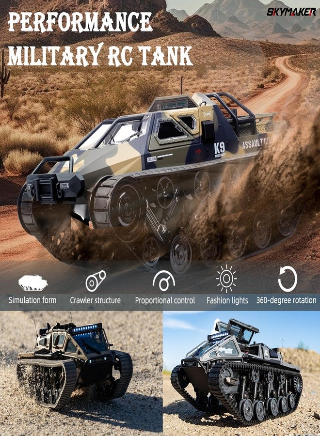 Skymaker RC Tank Car Military Off Road Remote Control Crawler, 2.4Ghz RTR Ripsaw with 360°Rotation Dual Motor Gearbox Proportional Control Drift for Adult Birthday Gifts (Camouflage) - Image 3